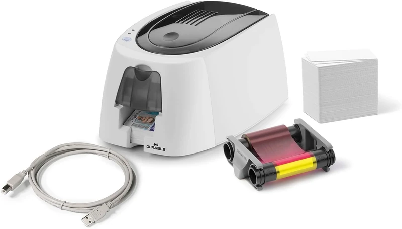 Durable Card Printer, 891000, Duracard ID 300 EU, including100 Plastic Cards and 1 Ribbon, 1-piece, Assorted Colours.