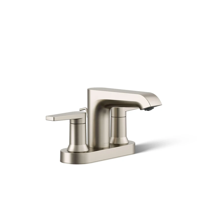 Kohler Bathroom Sink Faucet, Hint Collection, Centerset, Vibrant Brushed Nickel, 1.2 gpm Flow Rate, 4 Inch Spout Reach, 3 Hole Mount, Metal, Deck Mount, Traditional Curve Spout Design