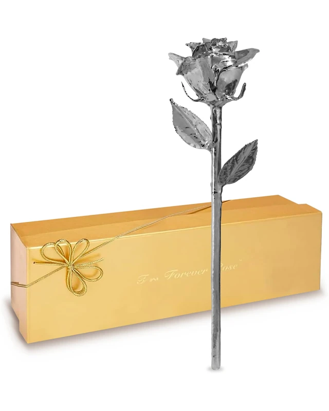 Forever Rose Real Rose Dipped in Platinum, Handcrafted Preserved Rose in Luxury Gold Gift Box, Romantic Gift for Her, Elegant Keepsake for Anniversary, Birthday, or Any Special Occasion