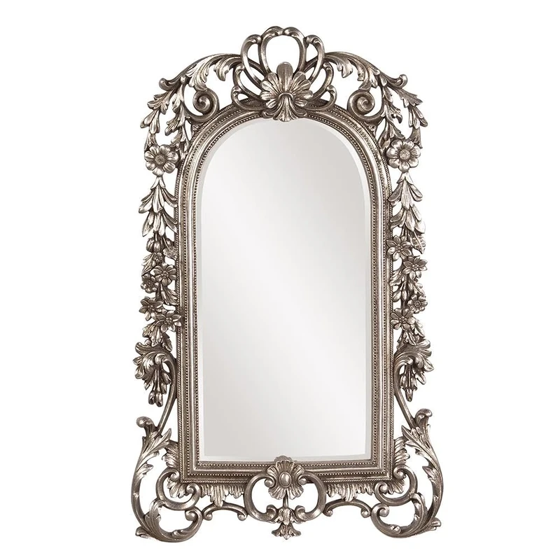 Howard Elliott Sherwood Hanging Accent Wall Mirror, Ornate Arched Antique Silver Resin Frame, Arch Shape Mirror for Home, Living Room, Entryway, 14 x 22 Inch