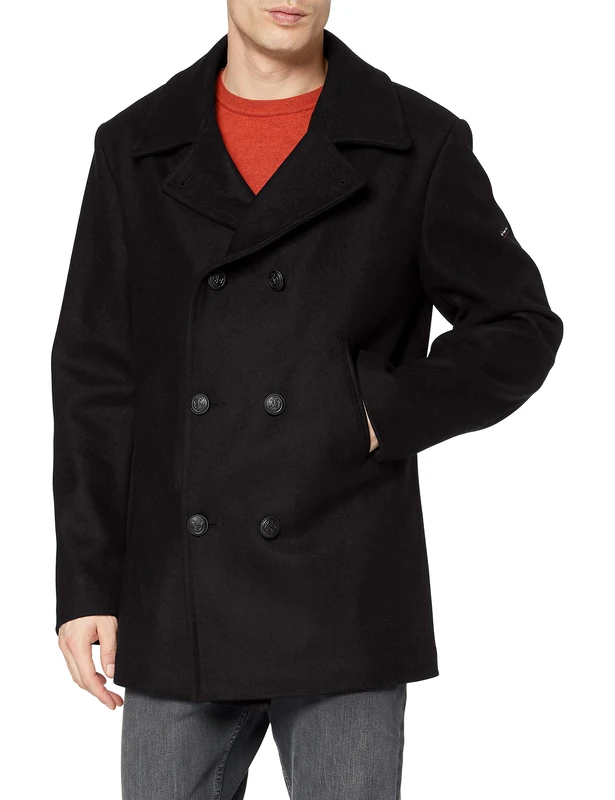 Armor Lux Men's 3706 Reefer Long Sleeve Coat - Black UK 42