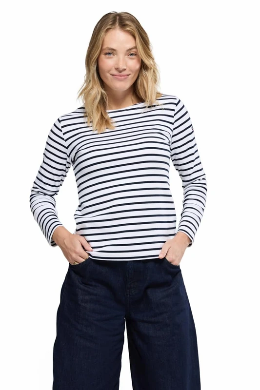 Armor Lux 04277,Women's Striped Long Sleeve T-Shirt ,White (Bi9 White / Rich Navy),Size 6