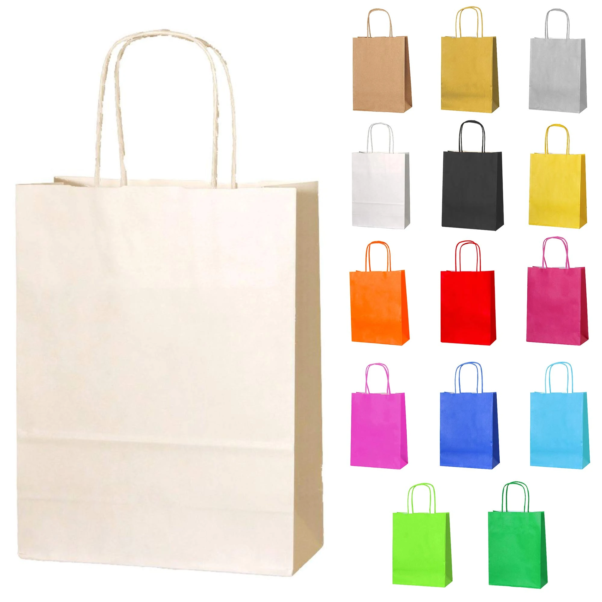 Thepaperbagstore 10 Cream Small Paper Party Bags With Handles - 18x22x8cm - Colourful Paper Gift Bags for Kids and Adults Parties, Birthdays, Weddings, Baby Showers, Hen Parties and Sweets