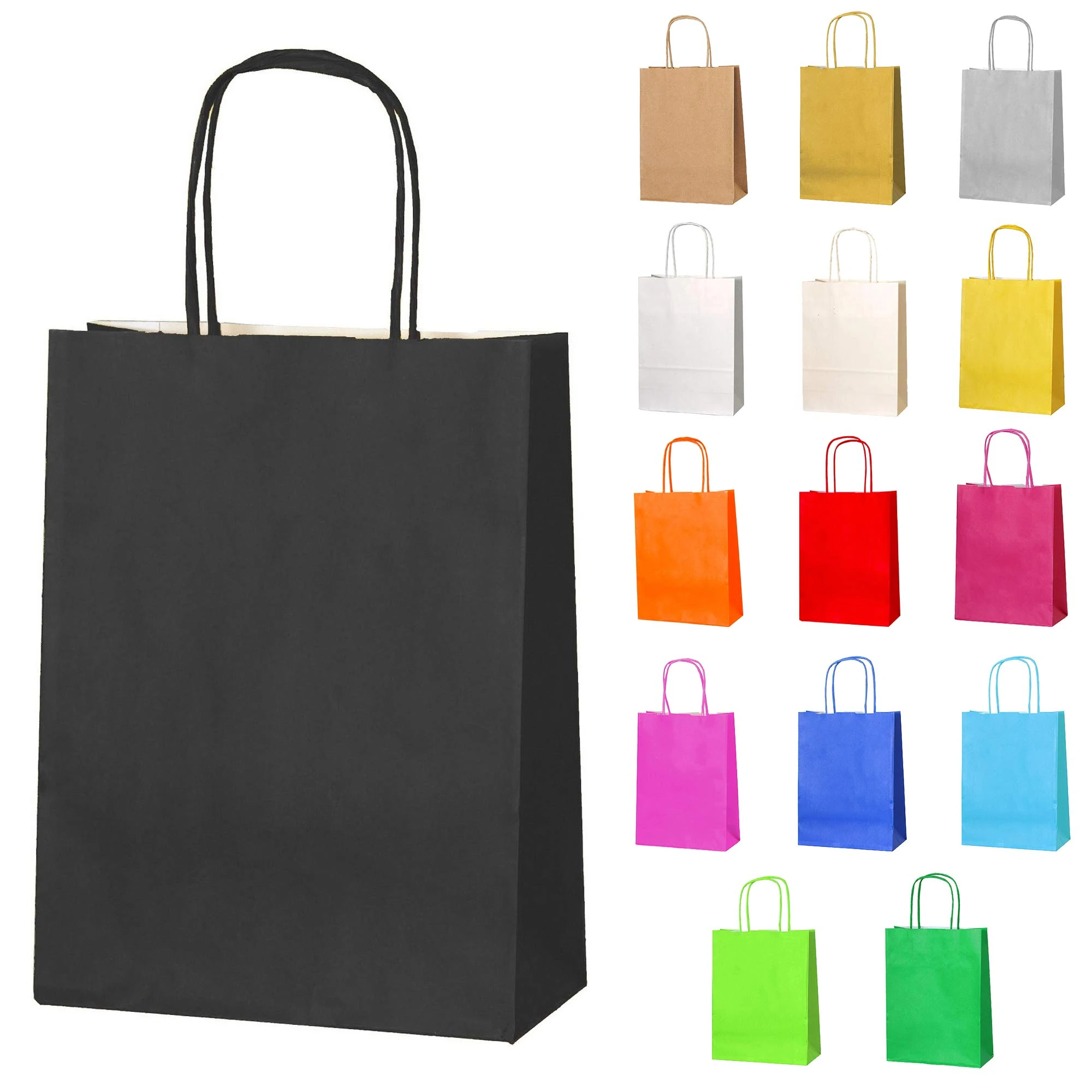 Thepaperbagstore 10 Black Small Paper Party Bags With Handles - 18x22x8cm - Colourful Paper Gift Bags for Kids and Adults Parties, Birthdays, Weddings, Baby Showers, Hen Parties and Sweets
