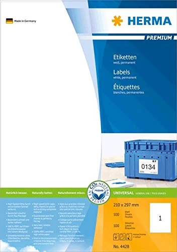 HERMA Self Adhesive Multipurpose Labels, 1 Label per A4 Sheet, 1400 Sheets, 210 x 297 mm, 1400 Labels, Blank Universal Labels Stickers, Sticky Labels for Laser & Inkjet Printer, White