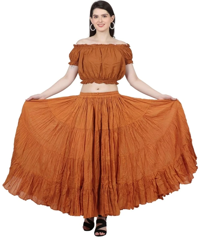 Wevez Women's Gypsy 25 Yard Solid Color Cotton Skirt Free Size Copper