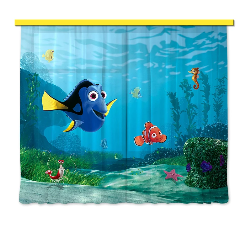 Disney Dory and Nemo on underwater walk, curtains for a children's room, 180 x 160 cm.