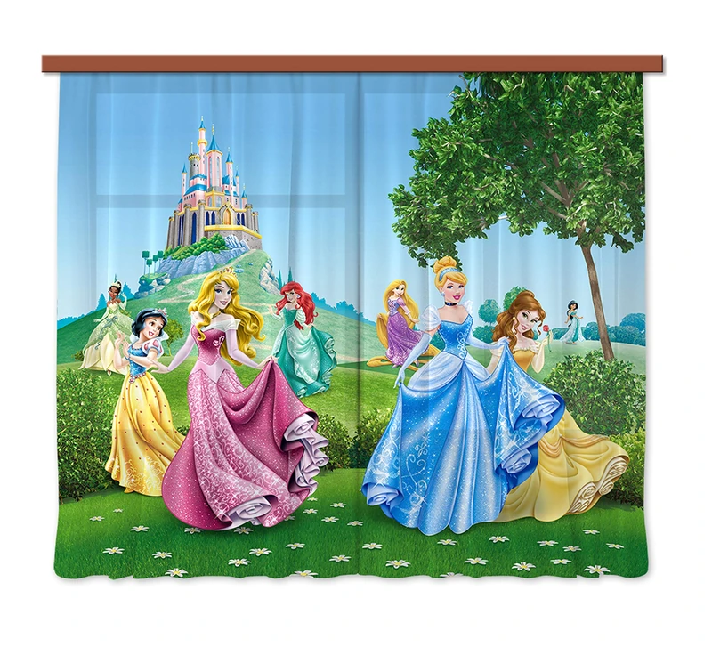 Disney AG Design Princess Kids Curtains 3D Photo Print - Parts FCSXL 4319, Multi-Colour, 180 x 160 cm/ 71 x 63 inches