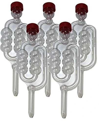 5 x Bubbler Airlocks with Red Dust Caps for Homebrew