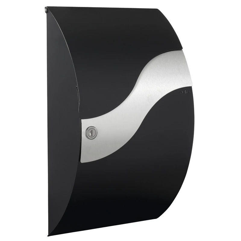 Renz 630100DE MEFA Wave 630 Letterbox (Colour: Jet Black, Stainless Steel, Flap, Front Removal, Size: 540 x 315 x 155 mm) Black