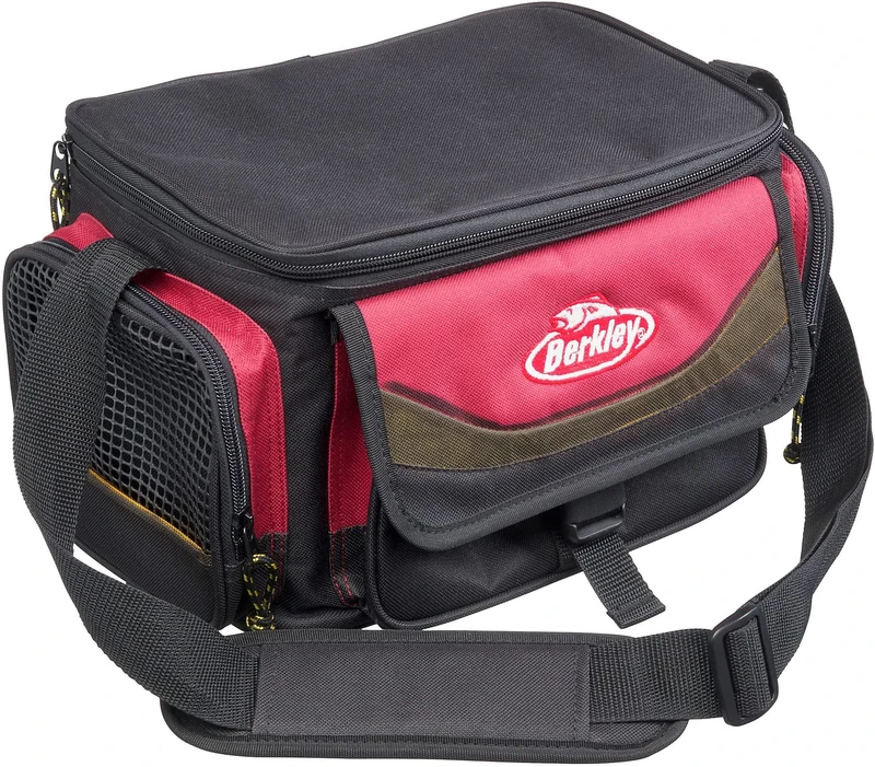 BEUQU|#Berkley System Bag With 4 Tackle Boxes & Top Cooler Compartment - Red/Black, Medium