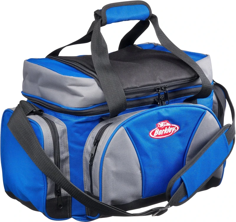 BEUQU|#Berkley System Bag With 4 Tackle Boxes & Top Cooler Compartment - Grey/Blue, Large