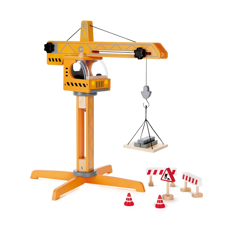 Hape E3011 Wooden Crane Lift, Award Winning Playscapes Crane Lift Playset Yellow, L: 17.8, W: 16.5, H: 21.2 inch,unisex-children