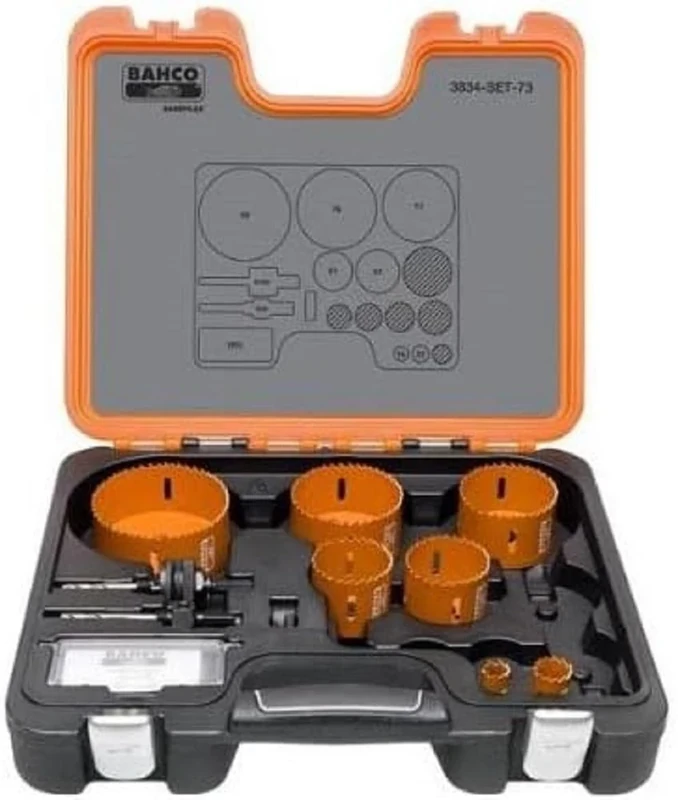 Bahco 3834-SET-73-22/68 "Sand Flex" Bi-Metal Hole Saw, 0 V, Black/Orange, 22-68 mm, Set of 10 Piece
