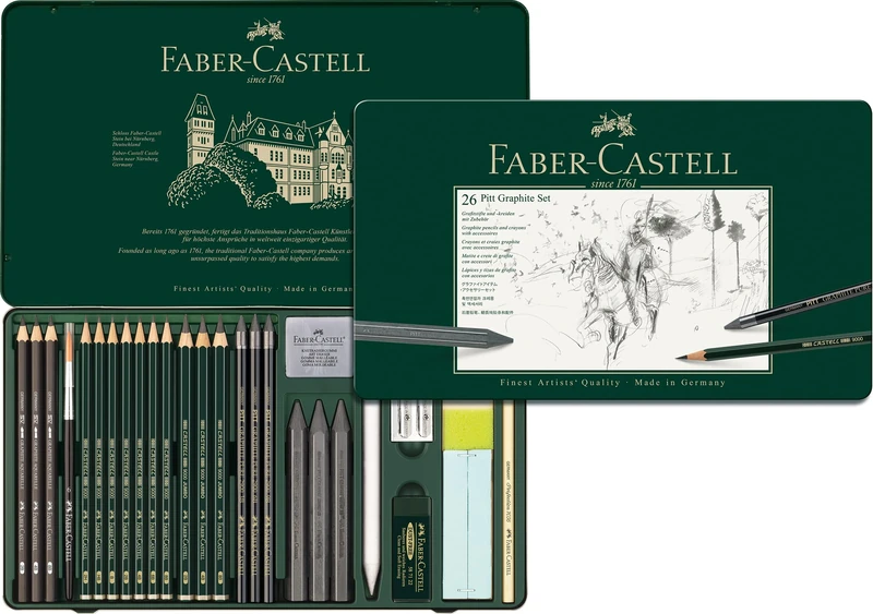 Faber-Castell PITT Graphite 26-Piece Large Tin Professional Quality Set in a Metal Case