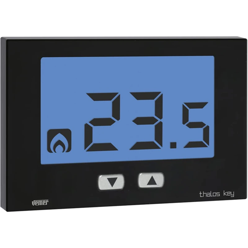 VEMER VE721700 model THALOS KEY 230 NERO Wall-mounting thermostat with LCD display, 230Vac. Color black