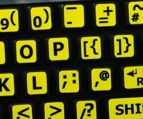 Qwerty Keys English UK Large Lettering (Upper Case) Non-Transparent YELLOW Keyboard Stickers With BLACK Letters - Suitable for ANY Keyboard