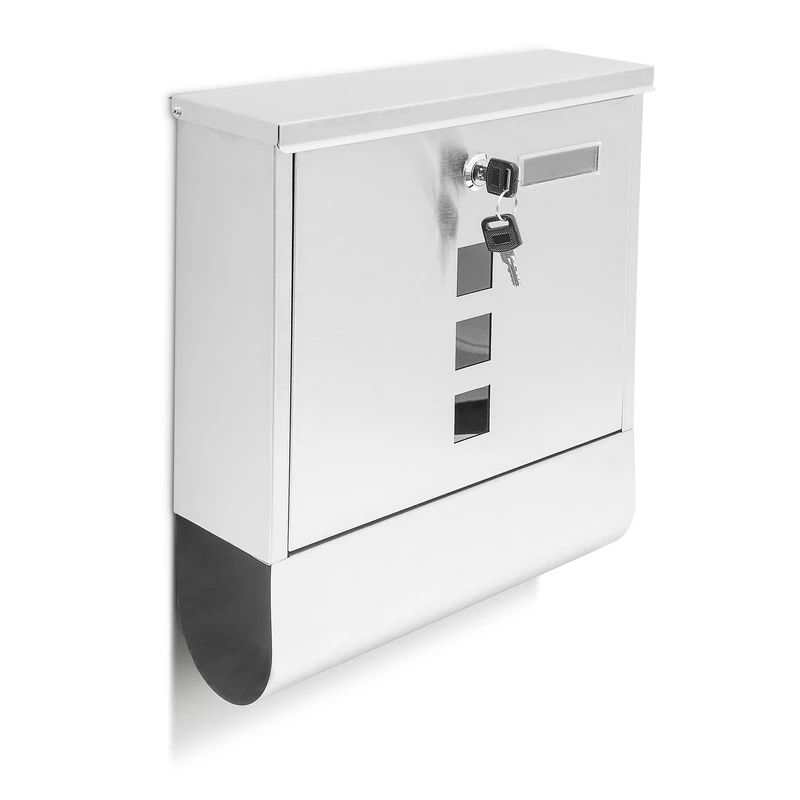 Relaxdays Stainless Steel Wall-Mounted Mailbox Letterbox with Newspaper Holder and Lockable Letterbox with Viewing Windows
