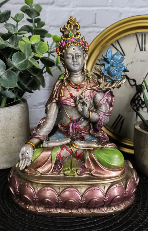Ebros Bodhisattva White Tara Statue Goddess of Compassion and Healing Meditating On Lotus Seat Throne Buddha Sculpture Eastern Enlightenment Buddhism Figurine - Image 1