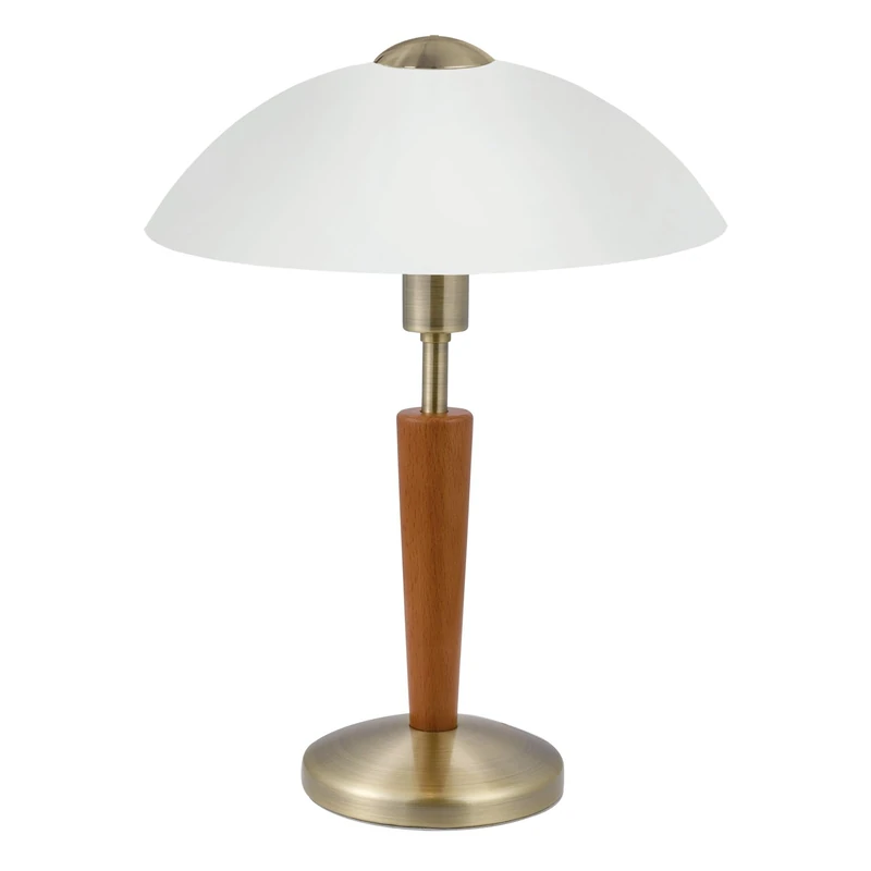 Eglo Solo 1 Table Lamp, 1 Bulb Table Lamp, Material: Steel, Wood, Colour: Burnished, Walnut, Glass: Satin White, Socket: E14, Includes Touch Dimmer