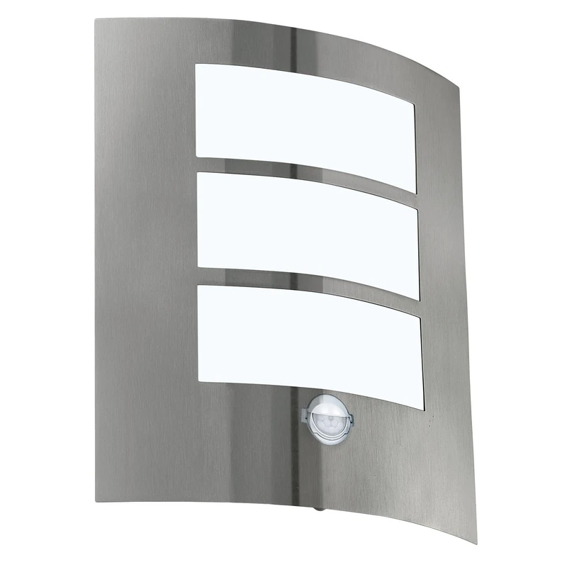 Eglo City Outdoor Motion Sensor Wall Light, White and Silver Stainless Steel External Porch Lighting, Exterior Lamp, E27 Socket, IP44