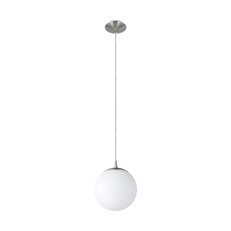 Eglo Rondo Pendant Light, Matt Nickel Steel and White Opal Matt Glass Hanging Lamp, Dining and Living Room Ceiling Lighting, E27 Socket, Ø 7.9 inches