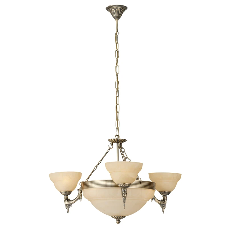 Eglo Pendant Light Marbella, 6-Light Vintage Hanging Lamp, Rustic Pendant Lamp in Patinated Metal Cast, Champagne Alabaster Glass, Dining Table Light, Hanging Living Room Lamp with E14 Socket