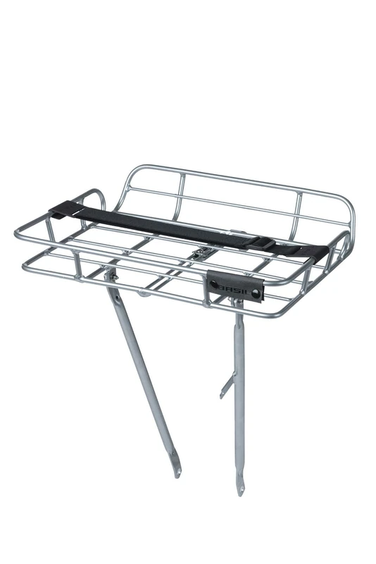 Basil Portland Front Carrier, Aluminium (silver) and Removable Tan Belt