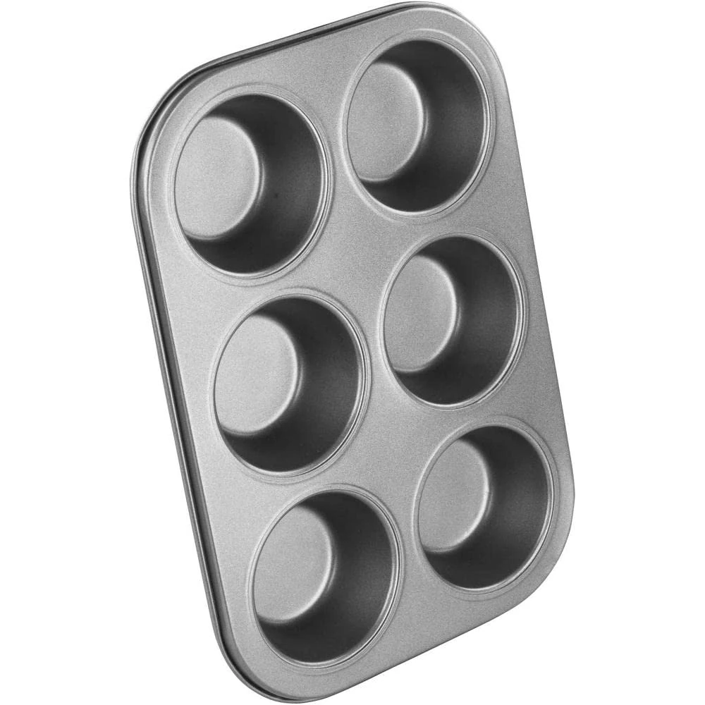 Chef Aid 6 Cup Large Muffin Pan, Non-Stick Cupcake Tray Baking Mould, Grey
