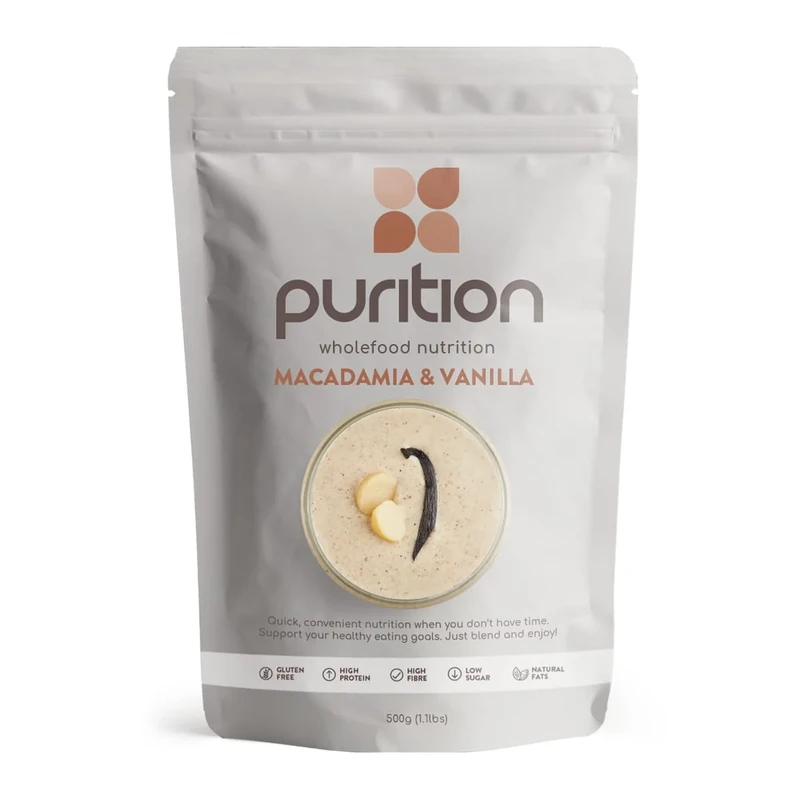 Purition Macadamia & Vanilla - Natural, Gluten Free, High Protein, Low Sugar, Keto, Vegetarian, Meal Replacement Shake for Healthy Weight Management, 500g, 12 Servings - Image 1