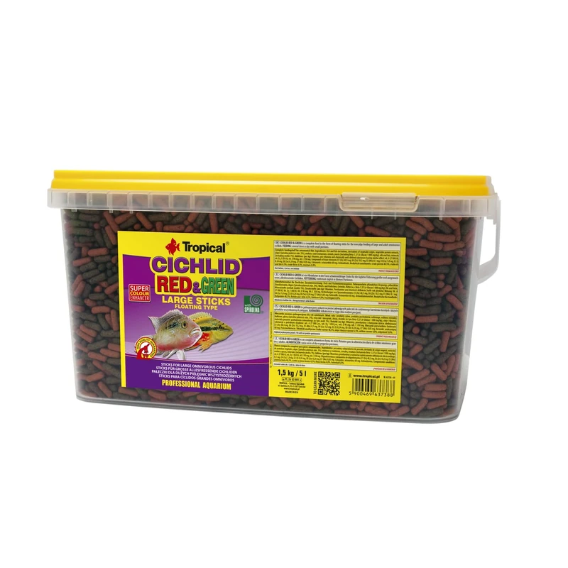 Tropical CICHLID RED&GREEN LARGE STICKS 5L / 1,5kg - multi-ingredient floating sticks for large omnivorous and herbivorous cichlids