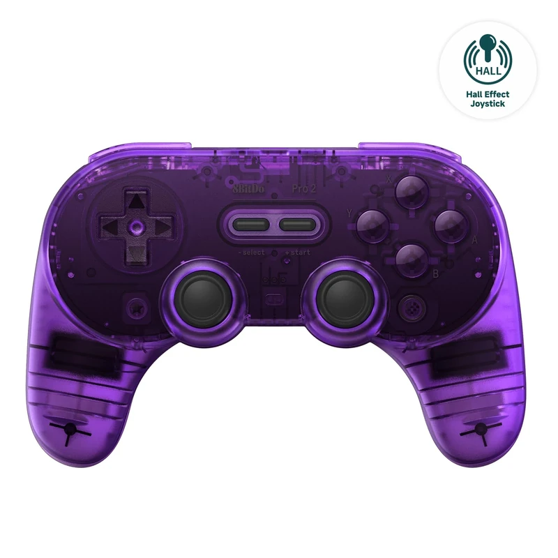 8Bitdo Pro 2 Bluetooth Controller with Hall Effect Joysticks, 2 Pro Back Paddle Buttons,Wireless Gaming Controller for Switch/Switch 2,PC, Android,and Steam Deck & Apple(Transparent Purple Edition)
