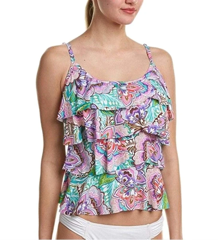 Miraclesuit Women's Printed Tiered Ruffle Tankini Top - Pink -