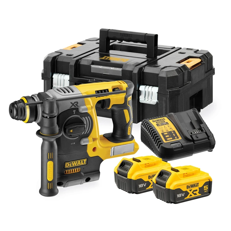 DEWALT 18V XR Brushless 24mm SDS-Plus Hammer Drill with 2 X 5Ah batteries, XR Multi-Voltage Charger and TSTAK Heavy Duty Kitbox, DCH273P2T-QW