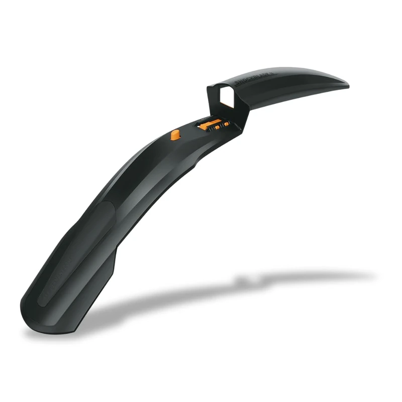 SKS GERMANY SHOCKBLADE DARK 26'' + 27.5'' front mudguard with wide spoiler, bike accessories for mountain bikes (2-component dirtboard, up to max. 3.0 inch tyre width), black