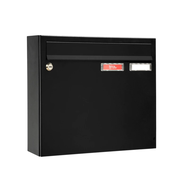 MEFA Sonata Sonate 132 Letterbox with Name Plate (Colour, Postbox with Lock, Size 330 x 370 x 108 mm) 132220, deep Black, 330x370x101
