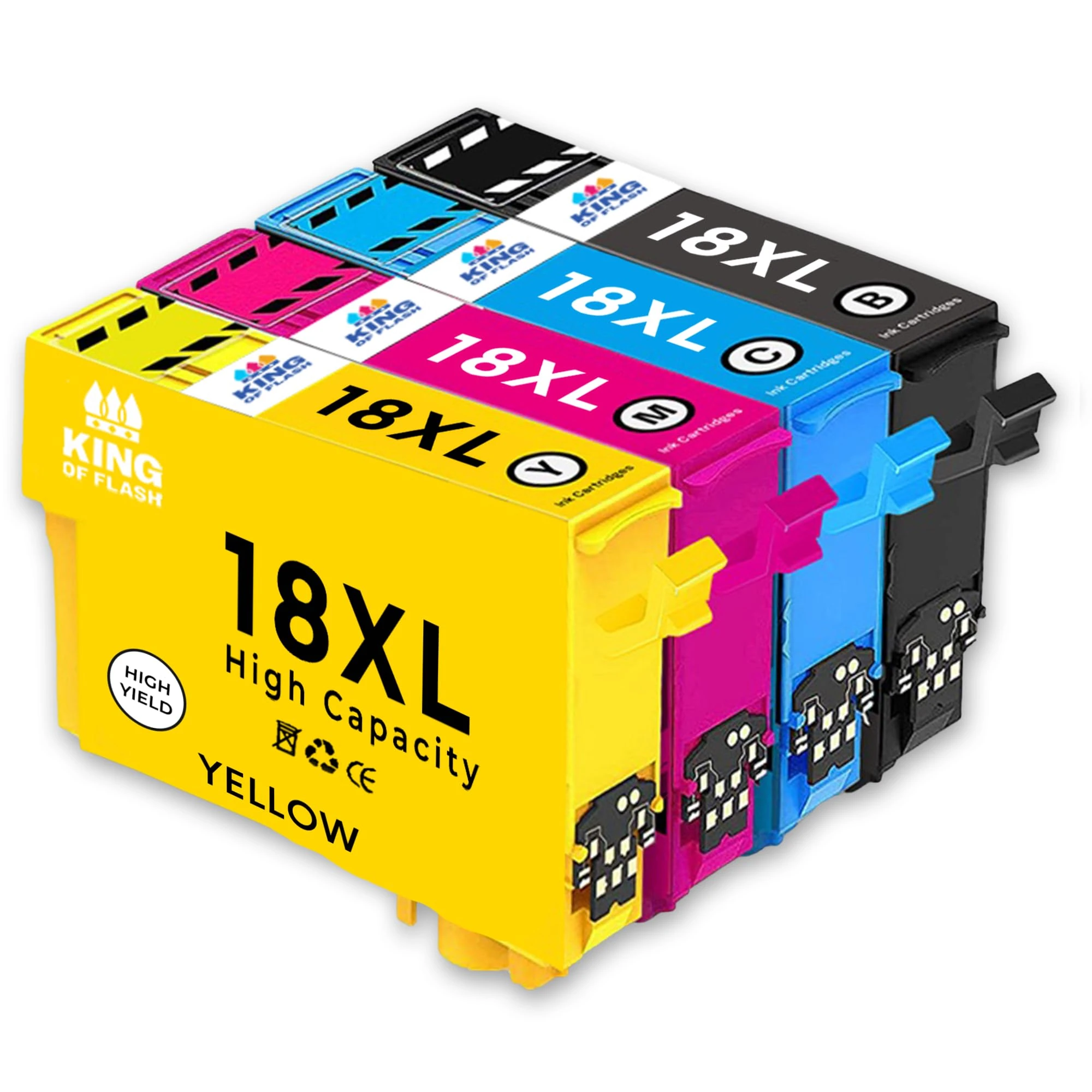 KING OF FLASH Compatible Ink Cartridges, Epson 18 & 18XL High Yield Replacement Inks For XP Series - Home Expression Printers & Scanners