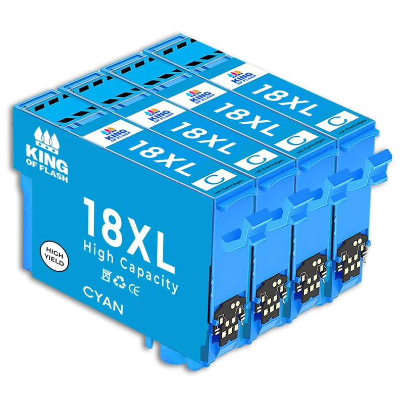 KING OF FLASH 4 Cyan Compatible Printer Ink Cartridges For T1812-4 x Cyan XP30, XP102, XP202, XP305, XP405, XP205, XP302, XP415, XP415, XP412, XP315, XP312, XP215, XP212, XP405WH