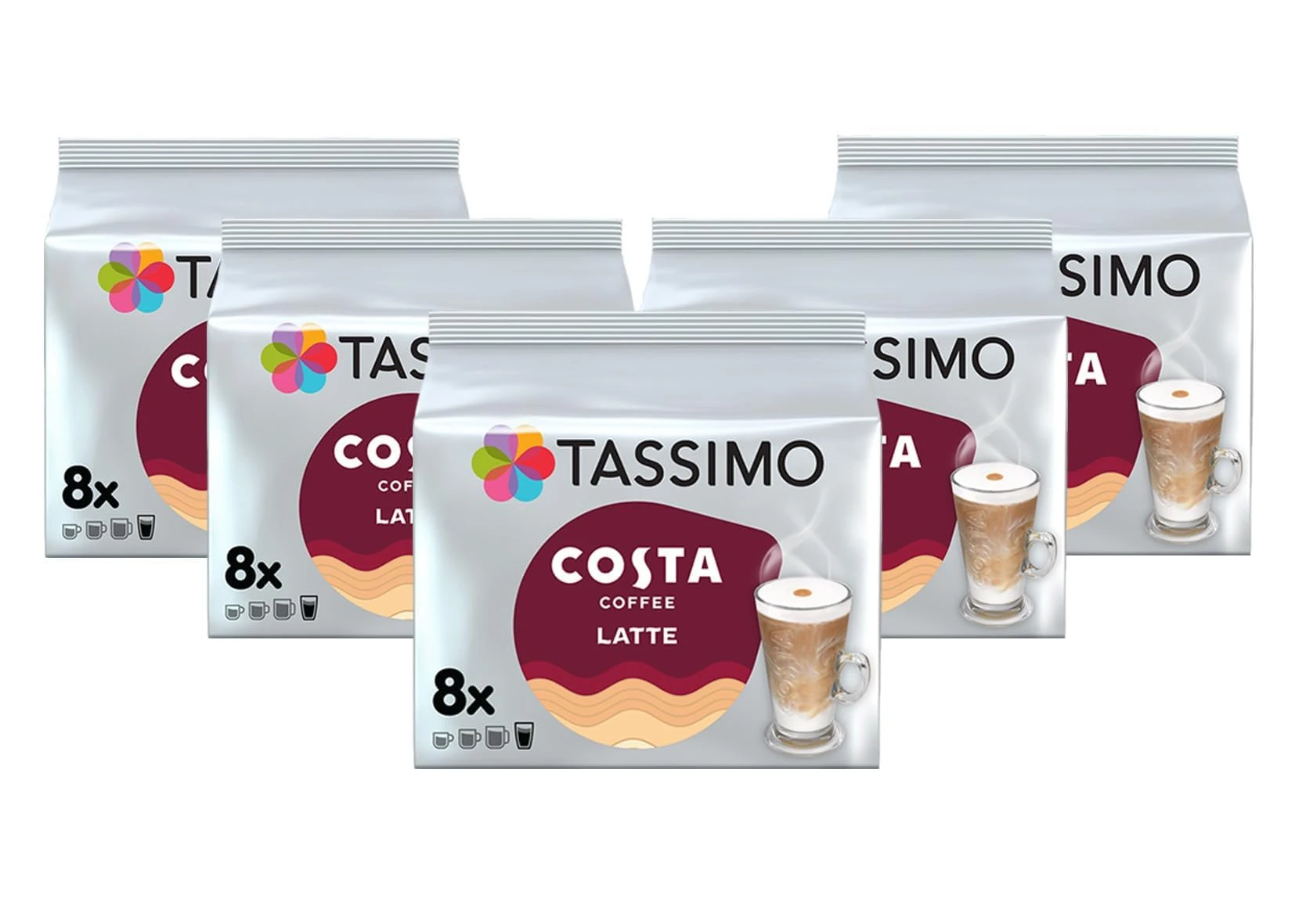 Tassimo Costa Latte Coffee Pods x8 (Pack of 5, Total 40 Drinks)