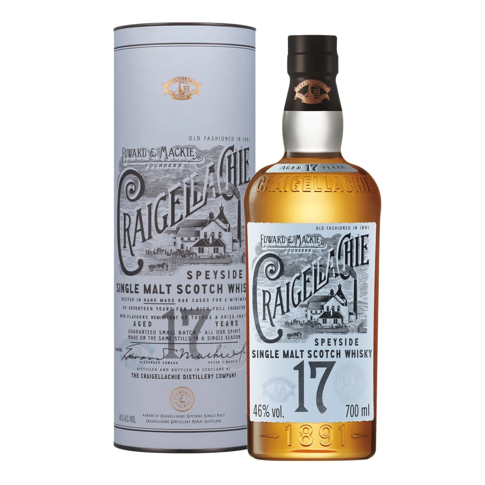 Craigellachie 17 Year Old Speyside Scotch Single Malt Whisky, 46% ABV, 70cl, with Gift Tube, Sherry & Bourbon Cask Finish, 700ml