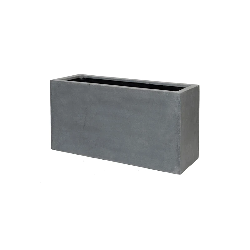 P POTTERYPOTS Jort S Fiberstone Indoor Outdoor Modern Rectangular Planter, Fiberglass Stone, Gray