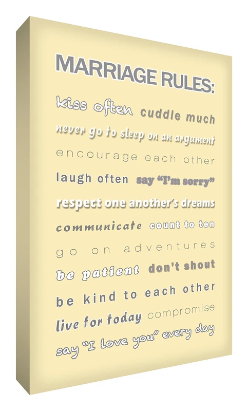 Feel Good Art 36 x 24 A1 Modern Typographic Box Canvas Marriage Rules-Cream