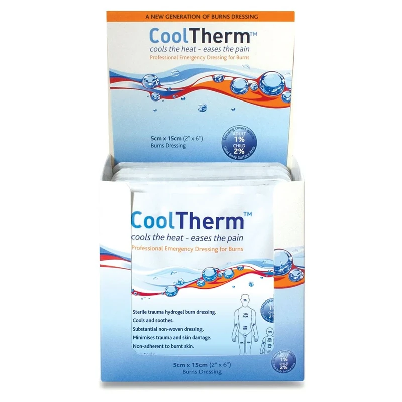 Reliance Medical 15 x 5 cm CoolTherm Safe, Non-Adherent, Sterile Burn Dressing to Cool The Heat & Ease The Pain - Pack of 15