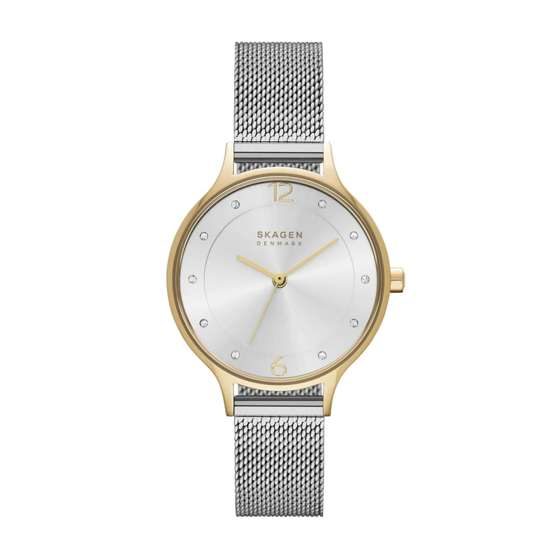 Skagen Watch for Women Anita Lille, Three Hand Movement, 30 mm Gold Stainless Steel Case with a Stainless Steel Mesh Strap, SKW2340