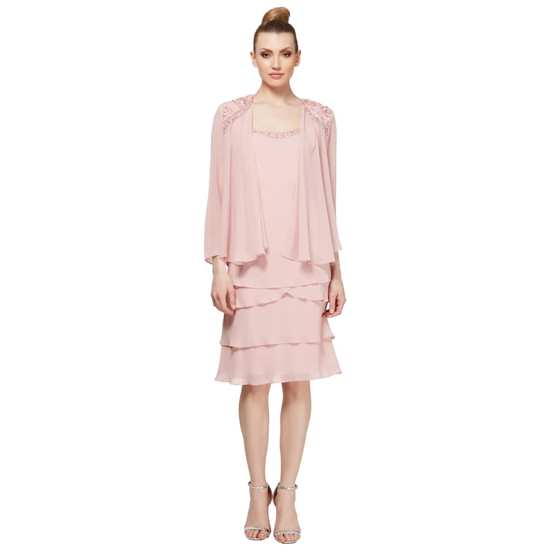 S.L. Fashions Women's Mother of The Bride Two Piece Beaded Jacket Dress Special Occasion, Faded Rose, 12