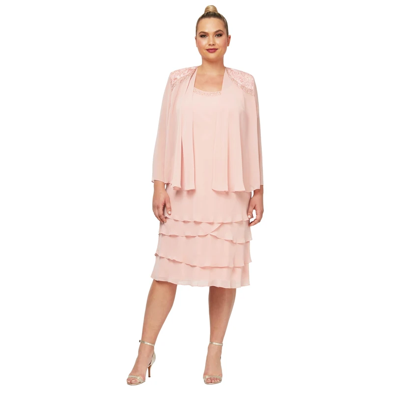 S.L. Fashions Women's Plus Size Two Piece Embellished Jacket Dress Special Occasion, Faded Rose, 26