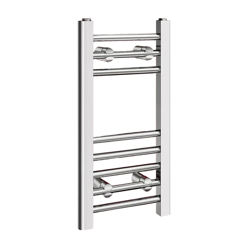iBathUK Zypher Straight Wall Mounted Heated Towel Rail, 8 Column Steel High Thermal Output Hydronic Central Heating, Round Designer Towel Radiator in Chrome, 600 × 300mm