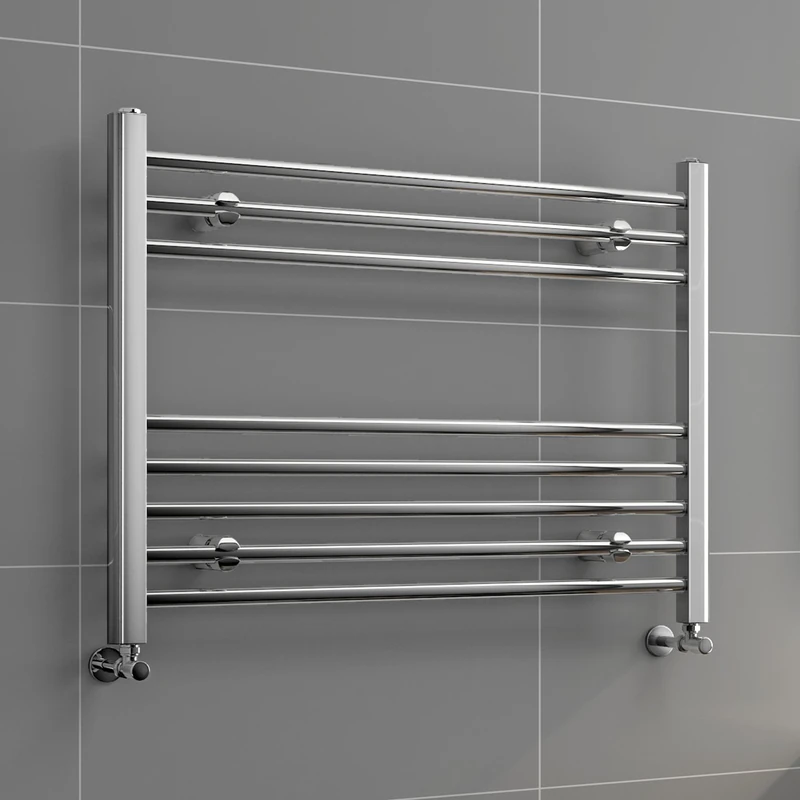 iBathUK Zypher Straight Wall Mounted Heated Towel Rail, 8 Column Steel High Thermal Output Hydronic Central Heating, Round Designer Towel Radiator in Chrome, 600 × 800mm