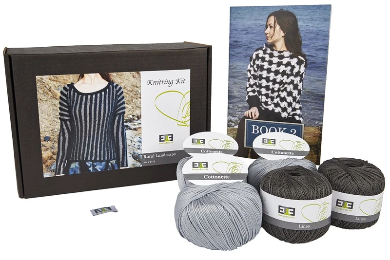 DesignEtte Knitting Kit Rural Landscape Linen/Cotton Chestnut/Grey XS/S - Image 1