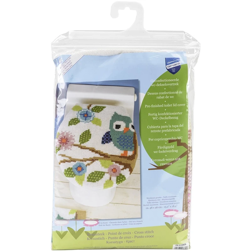 Vervaco Counted Cross Stitch Kit: Toilet Lid Cover: Owl on a Branch, Multi-Colour